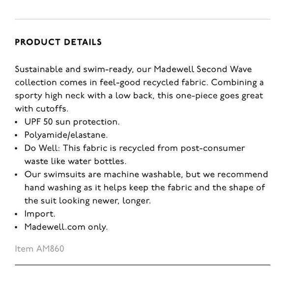 Madewell NWT Second Wave High-Neck One-Piece Swimsuit XXS - Picture 3 of 10